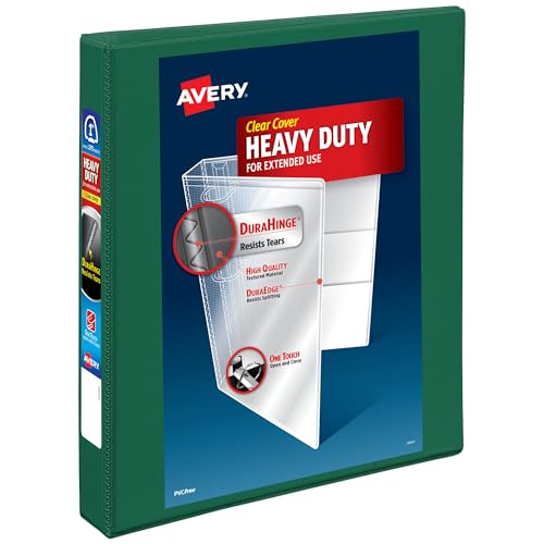 Avery Robuster 3-Ringbuch, 2,5 cm One-Touch-EZD-Ringe, 275 Blatt, 3,6 cm breiter Rücken, anpassbarer transparenter Deckel und Rücken, 1 grüner Ordner (79107) von Avery