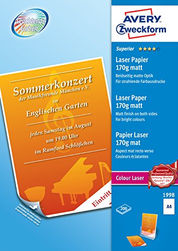 Avery Zweckform 1998 Superior ColourLaser Papier A4, 170g, 200 Blatt von Avery