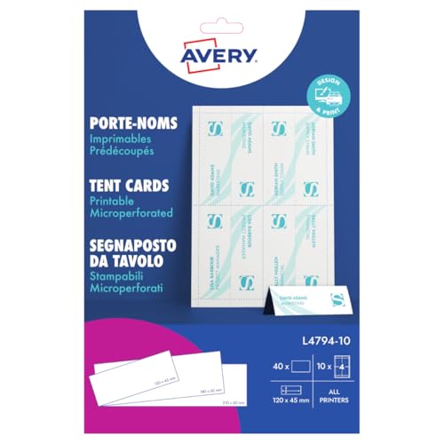 Avery Zweckform L4794-10 Tischkarten, mikroperforiert, weiß, 120x45mm von Avery