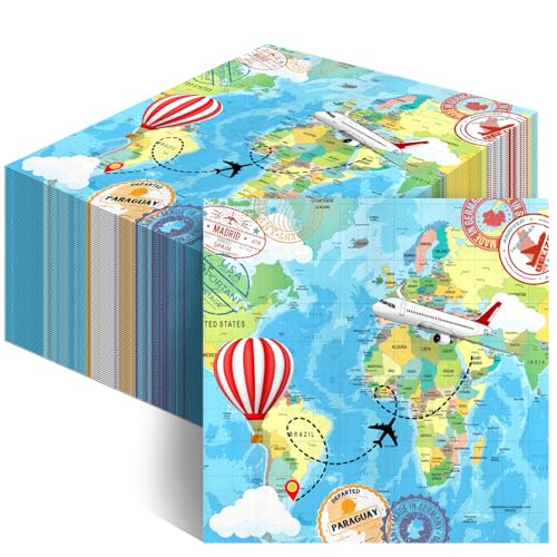 Avezano 100 Stück Adventure Awaits Servietten 16,5 x 16,5 cm Adventure Begin Party Dekorationen Let the Adventure Begin Einweg-Papierservietten Reise Thema Party Servietten von Avezano