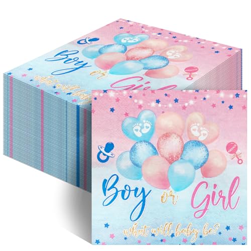 Avezano Papierservietten, 16,5 x 16,5 cm, Party-Dekorationen, für Jungen oder Mädchen, Einweg-Servietten, Blau, Rosa, 100 Stück von Avezano