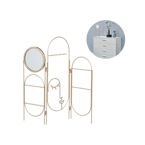 Avilia Faltbare Schmuckschatulle mit Spiegel für Zimmer - Organizer für Schmuck und Accessoires mit Spiegel, aus Kupfer, 39 x 1 x 40,5 cm, Gold von Avilia