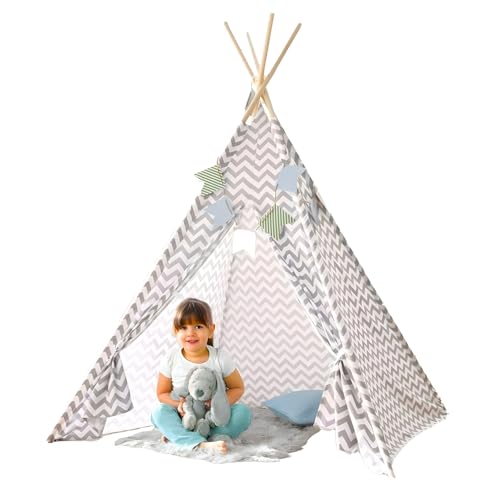 Avilia Indianerzelt für Kinderzimmer, grau, 160 x 120 x 120 cm, ideal, um die Kreativität zu fördern und ihm einen sicheren Unterschlupf zu bieten – einfach zu montieren und zu demontieren, ideal für von Avilia