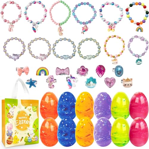 12Pcs Ostern Marmor Eier mit nettem Armband Ring innen Premium für Ostern Theme Party Bevorzugungen für Osterei Jagd, Korb Stuffers/Füller, Klassenzimmer Preis Supplies Kleinkind Jungen Mädchen von Aviski