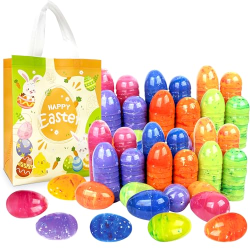 Aviski 24Pcs 6×4cm irisierende Ostereier für Kinder Korb Tasche Stuffers Füller mit 1pc Vlies Tasche, Spielzeug Füllen Leckereien und Ostern Theme Party Gunst von Aviski