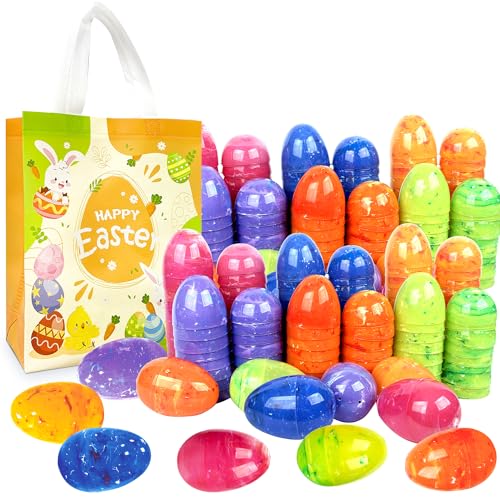 Aviski 36Pcs 8×6cm gemalte irisierende Oster Marmor-ähnliche Eier für Kinder Korb Stuffers Füller mit 1pc Osterjagd Spiel Vlies Tasche, Spielzeug Füllen Leckereien und Ostern Theme Party Bevorzugung von Aviski