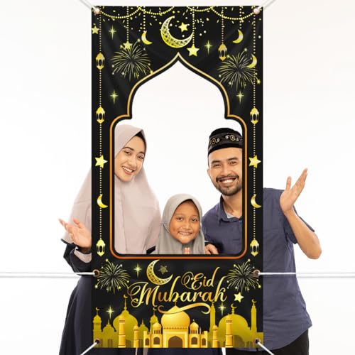 Eid Mubarak Fotoshot Banner, große Stoff Muslim Ramadan Kareem Hintergrund Dekorationen, Ramadan Zeichen Fotokabine Rahmen Hintergrund Hintergrund für Muslim Ramadan Party Supplies, 180 x 90CM von Aviski