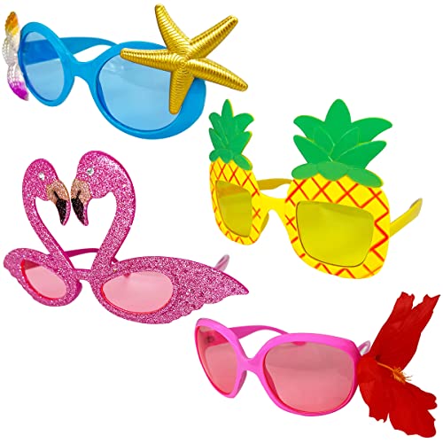 Luau Hawaiianische Partybrille – 4 lustige hawaiianische Sonnenbrillen, tropische Partybrillen Requisiten, lustige Sommer Kinder Erwachsene Party-Gefälligkeiten, Strand Motto Partyzubehör Dekoration von Aviski