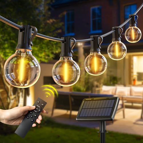 Avoalre 19M 25+2 Glühbirnen Lichterkette Solar Fernbedienung, IP44 Wasserfest Outdoor Lichterkette mit 4 Modi/Timer Funktion/4 Dimmbare Helligkeit,G40 warmweiss Lichterkette für Garten Hof t von Avoalre