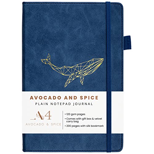 Avocado & Spice Notizbuch A4 Blanko – Zeichenblock A4 als Sketchbook A4, Notizblock usw. – A4 Scrapbook mit Geschenkbox, Samtbeutel, Lesezeichen, elastischem Band & Stifthalter, 200 Seiten, Blau von Avocado & Spice