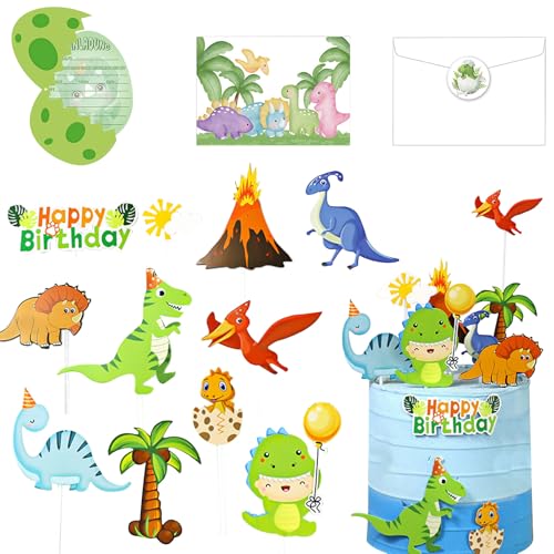 Aweisile Dino Einladungskarten Kindergeburtstag Junge Mädchen 10 Stück Dino Einladungskarten zum Kindergeburtstag Dino Einladungskarten Kindergeburtstag mit Umschläge Aufkleber für Kinderparty von Aweisile