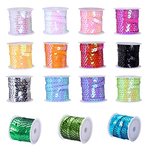 Aweisile Pailletten Bänder 15 Rollen 5m Pailettenband zum Aufnähen Paillettenband Bunte Paillettenband Paillettenborde Borte für DIY Handwerk Tanzbekleidungen Armband Dekorationen von Aweisile