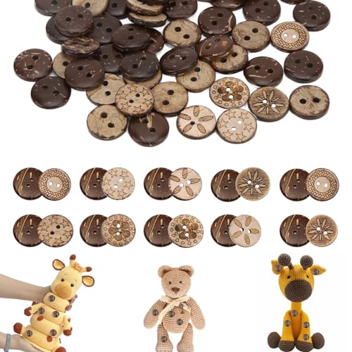 Aweisile kokosknöpfe knöpfe 100 Stück Gemischt Holzknöpfe Knöpfe Holz 2 Löcher Vintage Runde Knöpfe 18mm Holzknopf für Nähen Handwerk,knöpfe für Scrapbooking DIY Basteln Nähen von Aweisile