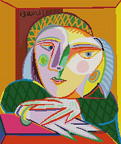 Awesocrafts Kreuzstich-Set, Picasso-Frau am Fenster, einfache Muster, Kreuzstich-Stickerei, Zubehör, Weihnachten, Zählmuster von Awesocrafts