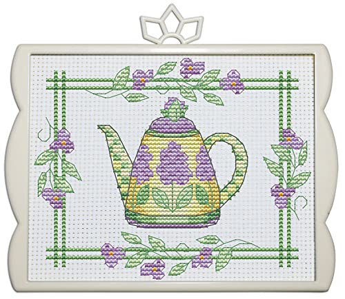 Awesocrafts Kreuzstich-Sets Lila Blumen Teekanne 11 Karat gestanzte Muster, einfaches Kreuzstich, Stickerei-Set, Zubehör (Teekanne) von Awesocrafts