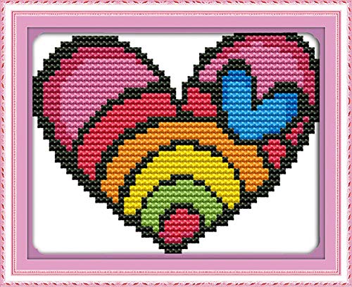 Awesocrafts Kreuzstich Stickpackungen, Regenbogen Herz Bilder Vorlagen Stickerei Set Vorgedruckt von Awesocrafts