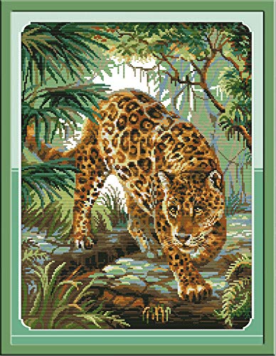 Awesocrafts Kreuzstich Stickpackungen, Urwald Leopard Tiere Bilder Vorlagen Stickerei Set Zählmuster von Awesocrafts