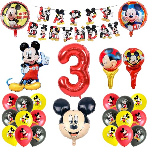 Awonlate Geburtstag Deko 3 Jahre, 24 Stück Cartoon Maus Kindergeburtstag Ballons, Folienballon Set mit Happy Birthday Banner für Kindergeburtstag Deko 3. Geburtstag von Awonlate