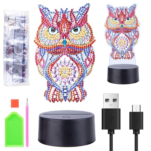 Awroutdoor Gift Girls 4 5 6 7 8 9 10 Years, Craft Diamond Painting Children, Diamond Painting Night Light Crafts on Children's Birthday, Christmas Gifts for Children (Colourful owl) von Awroutdoor