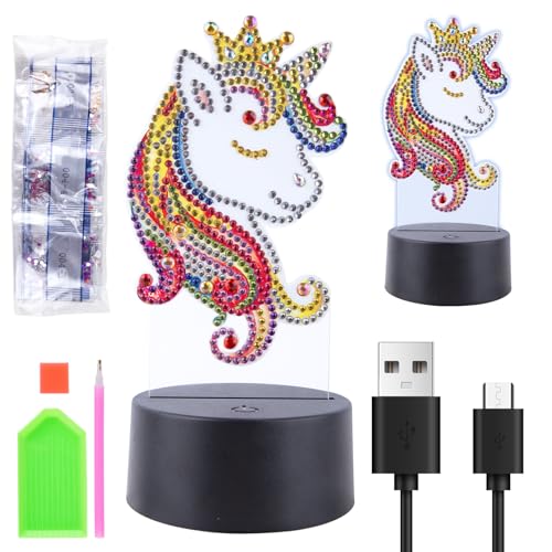 Awroutdoor Gift Girls 4 5 6 7 8 9 10 Years, Craft Diamond Painting Children, Diamond Painting Night Light Crafts on Children's Birthday, Christmas Gifts for Children (Einhorn) von Awroutdoor