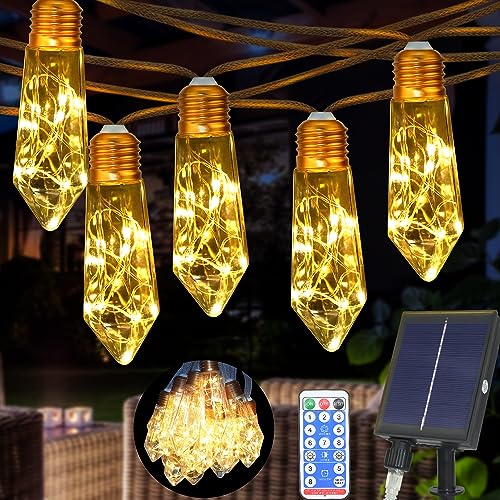 Solar Lichterkette Aussen Glühbirnen 10M 20 Crystal LED Outdoor Lichterkette Wetterfest 8 Modus Solar Beleuchtung mit Hanfseil Aussen für Terrasse Garten Balkon Haus Deko(10 M,Warmweiß) von Axafnev