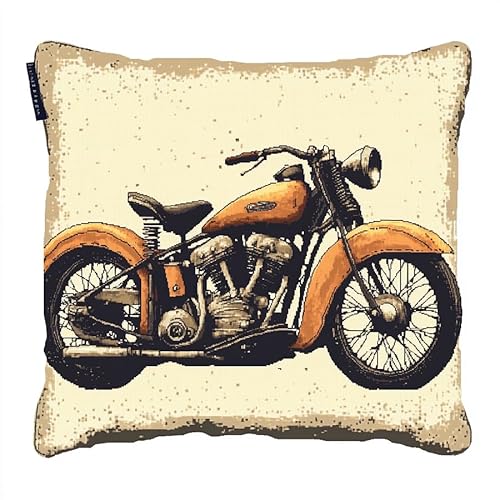 AxiangziK Auto 11CT Kreuzstich Kissen Set,Retro-Motorrad,Stickkissen zum Selbersticken Kreuzstich Kissen zum Basteln Stickkissen mit Vorgedruckt Kreuzstichmotiv,45x45cm von AxiangziK