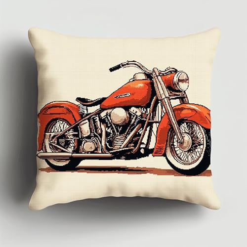 AxiangziK Auto Kreuzstich Kissen Vorgedruckt,Retro-Motorrad,11CT Stickset für Kreuzstichkissen,Stickset Zum Dekorieren Handstickerei Kissenbezug Set,45x45cm von AxiangziK