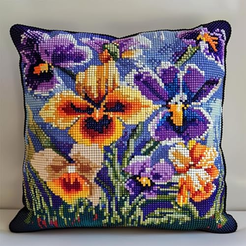 AxiangziK Blumen DIY Kreuzstich-Kissenbezug-Set,Bunte Phalaenopsis,handgefertigter dekorativer Kissenbezug,ideal als Heimdekoration oder personalisiertes Geschenk,18x18in von AxiangziK