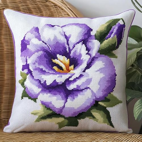 AxiangziK Blumen Latch Hook Cushion Kits for Adults,Lila Lisianthusblüten,Latch Hook Pillow Case Kits Embroidery Kits,DIY Needlework Pillow Cover Cushion Making Kit,17x17in von AxiangziK