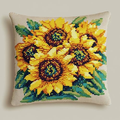 AxiangziK Blumen Stickset für Kissen,Sonnenblume,Kissenbezug aus 11-fädigem Kreuzstichstoff,handgemachte Handarbeit,Heimdekoration,18x18in von AxiangziK