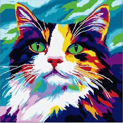 AxiangziK Bunte Tiere Cross Stitch Embroidery Kit,süße Katze,DIY Stickerei Set Erwachsene Anfänger Kinder,11CT Kreuzstich Set Vorgedruckt,16x16in von AxiangziK