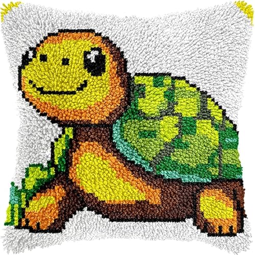 AxiangziK Cartoon Tiere Nadelspitzen-Kissen-Set,Süße kleine Schildkröte,Knüpfkissen-Set,DIY-Kissenbezug,Basteln,bedruckte Leinwand für Anfänger,Stickerei,Bastelkissen,17x17in von AxiangziK