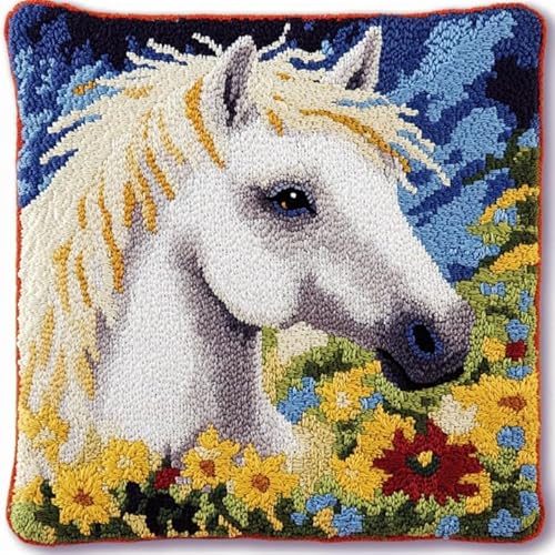 AxiangziK DIY Knüpfkissen Zum Selber Knüpfen Knüpfhaken-Set,Tierisches weißes Pferd,Knüpfhaken,Kissen-Stickset,Bastel- Und Heimdekoration,Latch Hook Kit,17x17in AxiangziK DIY Knüpfkissen Zum Selber Knüpfen Knüpfhaken-Set,Tierisches weißes Pferd,Knüpfhaken,Kissen-Stickset,Bastel- Und Heimdekoration,Latch Hook Kit,17x17in von AxiangziK