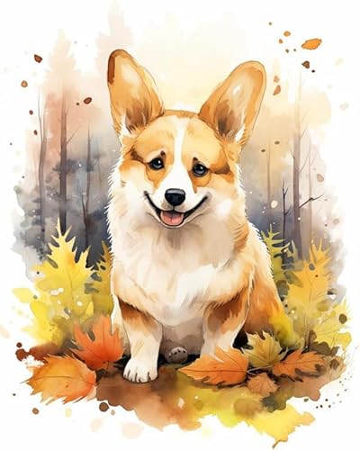 AxiangziK DIY Stickerei Set Erwachsene Anfänger Kinder,Tierhund,Corgi,stickbilder cross stitch set,Kreuzstich Stickpackungen,40x50cm von AxiangziK