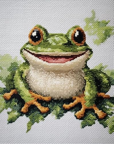 AxiangziK DIY Stickerei Set Erwachsene Anfänger Kinder 11CT,süßer Tierfrosch,stickbilder cross stitch set,Kreuzstich Stickpackungen,40x50cm von AxiangziK