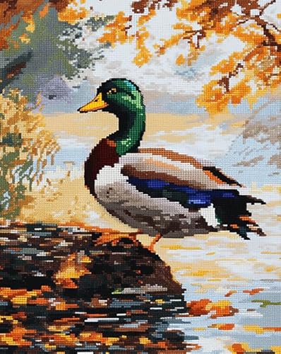 AxiangziK Erwachsene Stickerei Kreuzstich 11CT,tierische Wildente,Vorgedruckte Leinwand Kreuzstich Set AnfäNger Stickbilder,für Wandkunst-Heimdekoration,40x50cm von AxiangziK