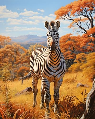 AxiangziK Herbstliche Waldlandschaft DIY Stickerei Set Erwachsene Anfänger Kinder,Tier Zebra,stickbilder cross stitch set,Kreuzstich Stickpackungen,40x50cm von AxiangziK