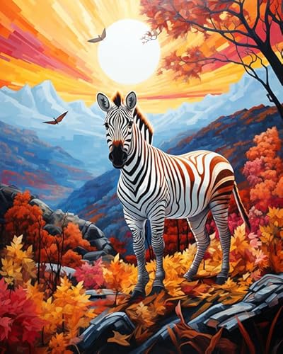 AxiangziK Herbstliche Waldlandschaft Erwachsene Stickerei Kreuzstich 11CT,Tier Zebra,Vorgedruckte Leinwand Kreuzstich Set AnfäNger Stickbilder für Wandkunst-Heimdekoration,40x50cm von AxiangziK