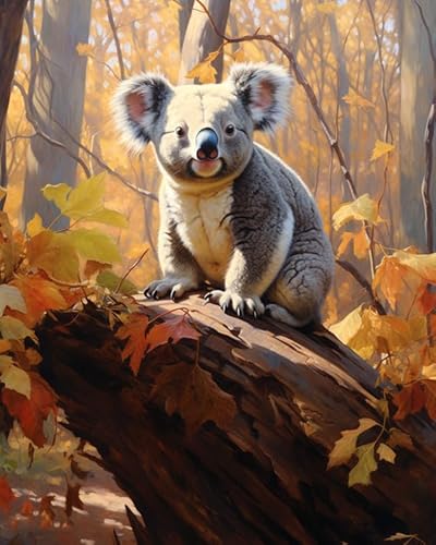 AxiangziK Herbstliche Waldlandschaft Kreuzstich set Erwachsene,Tierischer Koala,DIY Vorgedruckt Stickbilder Stickset Handwerk Starter-Set für Wandkunst-Heimdekoration,40x50cm von AxiangziK