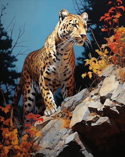 AxiangziK Herbstwald-Schneeszene stickerei set anfänger mit kreuzstich,Tier Leopard,DIY Kreuzstichset Stickvorlagen Stickbilder stickerei set erwachsene,40x50cm von AxiangziK