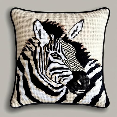 AxiangziK Kreuzstich Kissen Vorgedruckt,Tier Zebra,11CT Stickset für Kreuzstichkissen,Stickset Zum Dekorieren Handstickerei Kissenbezug Set,45x45cm von AxiangziK