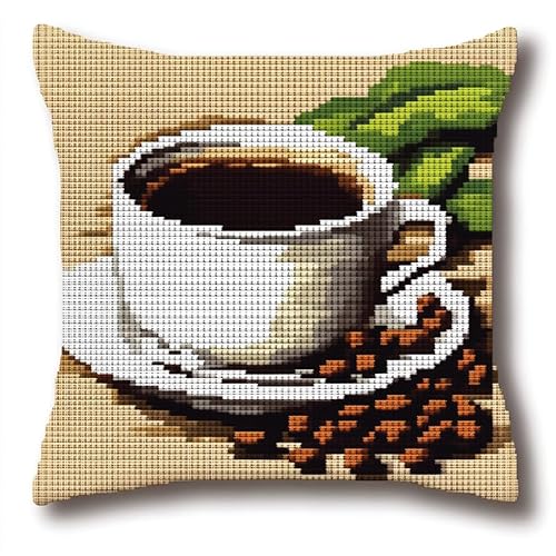 AxiangziK Modern und schlicht 11CT Kreuzstich Kissen Set,Kaffeetasse und Kaffeebohnen,Stickkissen zum Selbersticken Kreuzstich Kissen zum Basteln Stickkissen mit Vorgedruckt Kreuzstichmotiv,45x45cm von AxiangziK