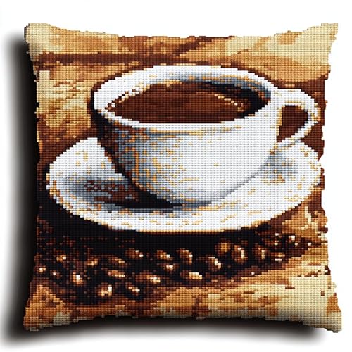 AxiangziK Modern und schlicht Kreuzstichkissen Set,Kaffeetasse und Kaffeebohnen,Kissenbezug Zum Sticken Kreuzstich Stickkissen mit Muster,11CT Stickset Kreuzstich Kissen,18x18in von AxiangziK