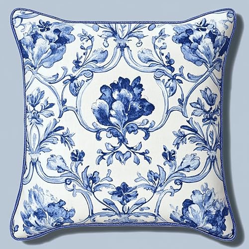 AxiangziK Retro-Kunst kreuzstich kissen set vorgedruckt,blaue Blume,Stickset 11CT Kreuzstich Kissen zum Basteln Stickkissen Stickpackung,45x45cm von AxiangziK