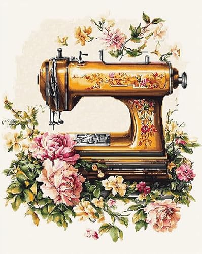 AxiangziK Retro-Nähmaschine Embroidery Kit,11CT Complete Cross Stitch Set,Blumen,Handmade DIY Crafts Embroidery Set for Embroidery Cross Stitch for Any Season,40x50cm von AxiangziK