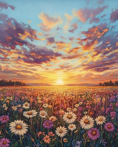 AxiangziK Sonnenuntergang Cross Stitch Embroidery Kit 11CT Vorbedruckte Kreuzstich-Sets,Blumenmeerlandschaft,Stickerei Kreuzstich-Sets Handstickerei Kunsthandwerk,40x50cm von AxiangziK