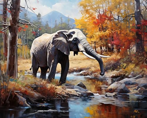 AxiangziK Tier Elefant Cross Stitch Embroidery Kit 11CT Vorbedruckte Kreuzstich-Sets,Herbstliche Waldlandschaft,Stickerei Kreuzstich-Sets Handstickerei Kunsthandwerk,40x50cm von AxiangziK