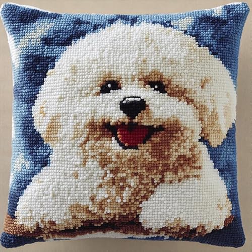 AxiangziK Tier Knüpfkissen Zum Selber Knüpfen,Süßer weißer Bichon Frisé,Knüpfen Set Handgemachte Geschenke Knüpfteppich Für Kinder Und Erwachsene Knüpfset,17x17in von AxiangziK