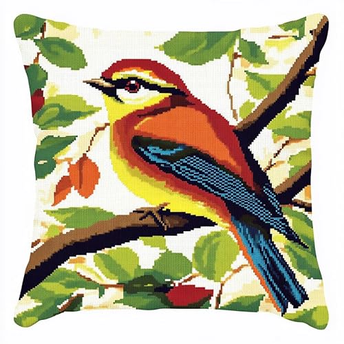 AxiangziK Tier Kreuzstich Kissen Set Vorgedruckt,Vogel auf Ast,Handstickerei Nähkissenbezug Kreuzstich Kissen zum Basteln Stickkissen Stickpackung,45x45cm von AxiangziK