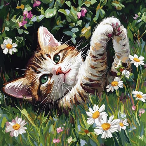 AxiangziK Tier Kreuzstich Set Vorgedruckt,Katze zwischen Blumen,Gobelin Stickbilder Kreuzstich Kissen Set Stickkissen Kreuzstichkissen/Stickkissen-Set,18x18in von AxiangziK